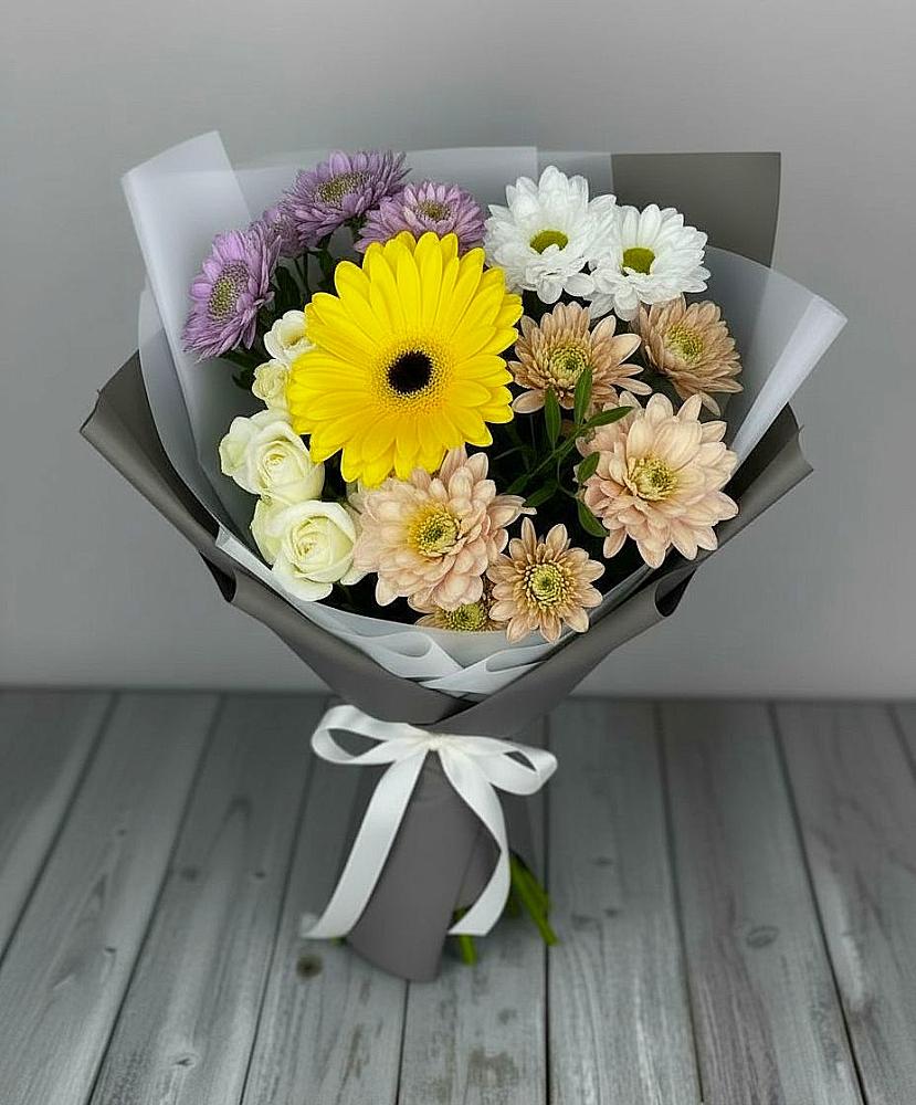 Букет цветов из: Розы, Герберы и Хризантемы в Гаврилом-Яме