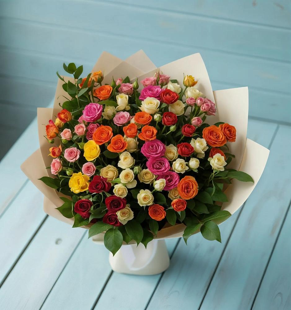 Букет Микс из разноцветных кустовых роз в Гаврилом-Яме