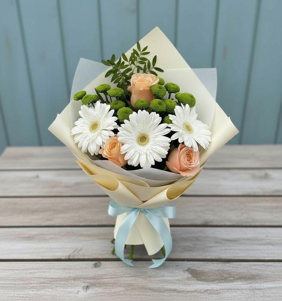 Букет цветов из: Герберы, Розы и Хризантемы в Гаврилом-Яме
