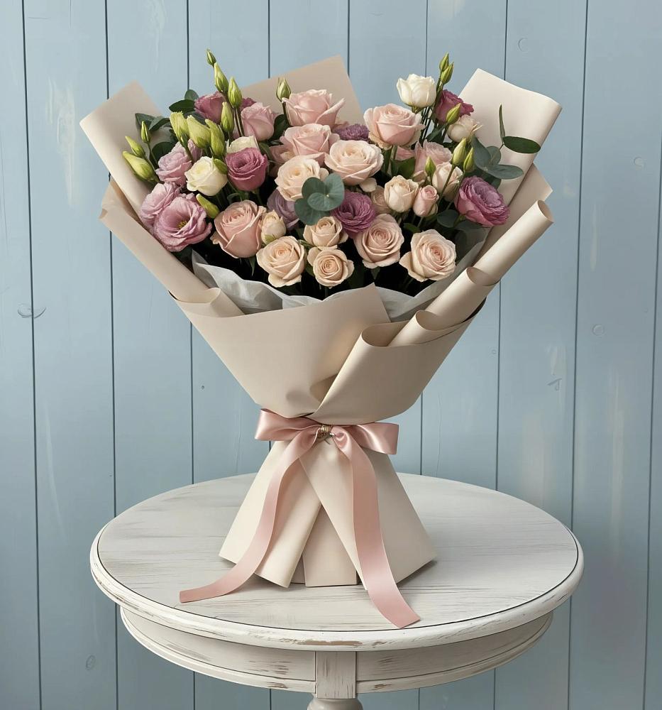 Букет цветов из: Розы и Лизиантусы в Гаврилом-Яме