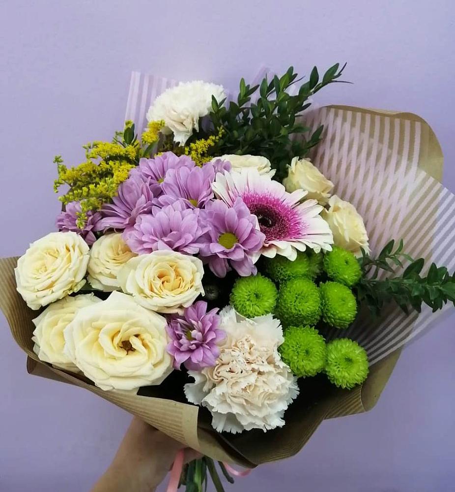 Букет цветов из: Хризантемы, Розы, Гвоздики и Герберы в Гаврилом-Яме