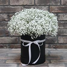 Цветочная композиция из Гипсофила в шляпной коробке в Гаврилом-Яме