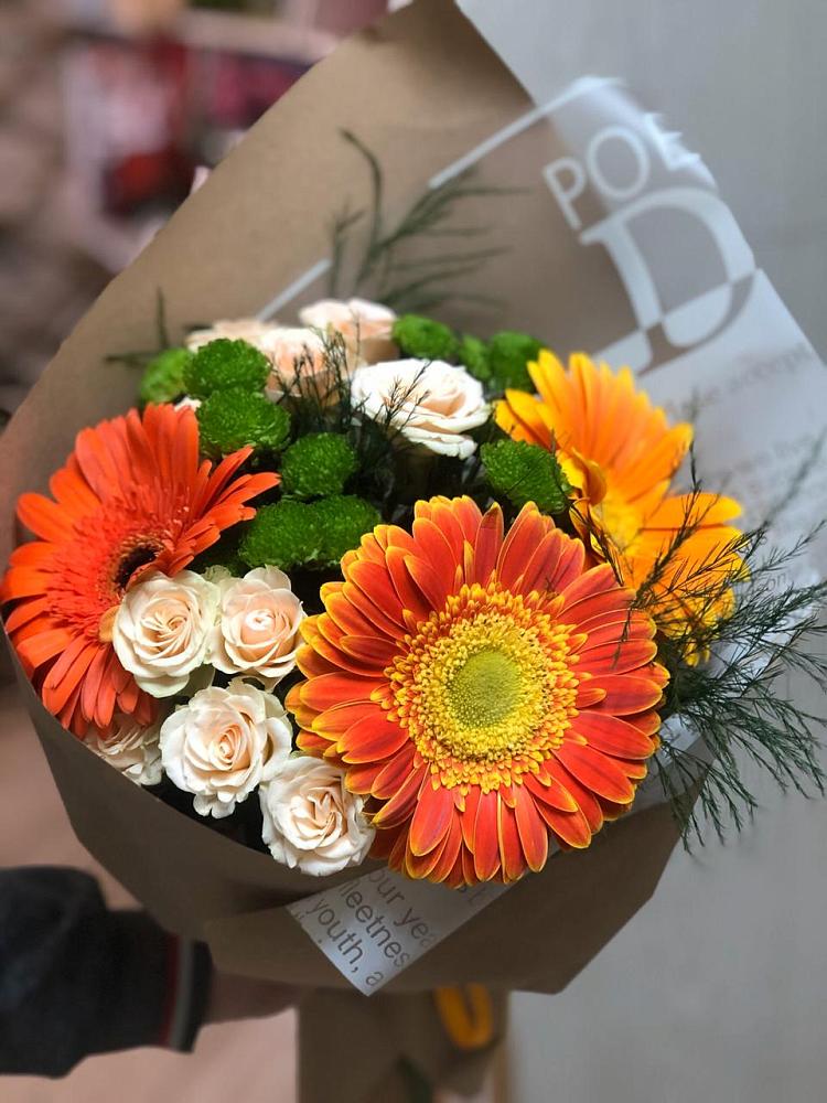 Букет цветов из: Герберы, Хризантемы и Розы в Гаврилом-Яме