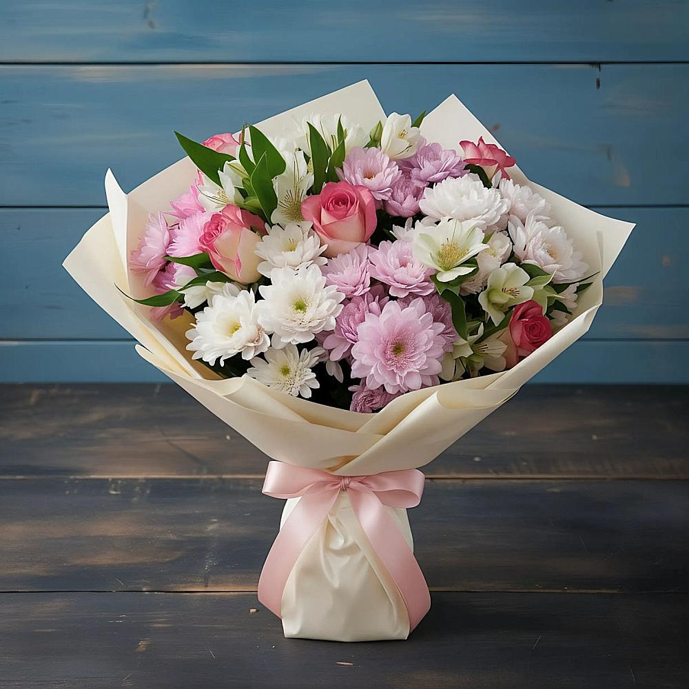 Букет цветов из: Хризантемы, Альстромерии и Розы в Гаврилом-Яме